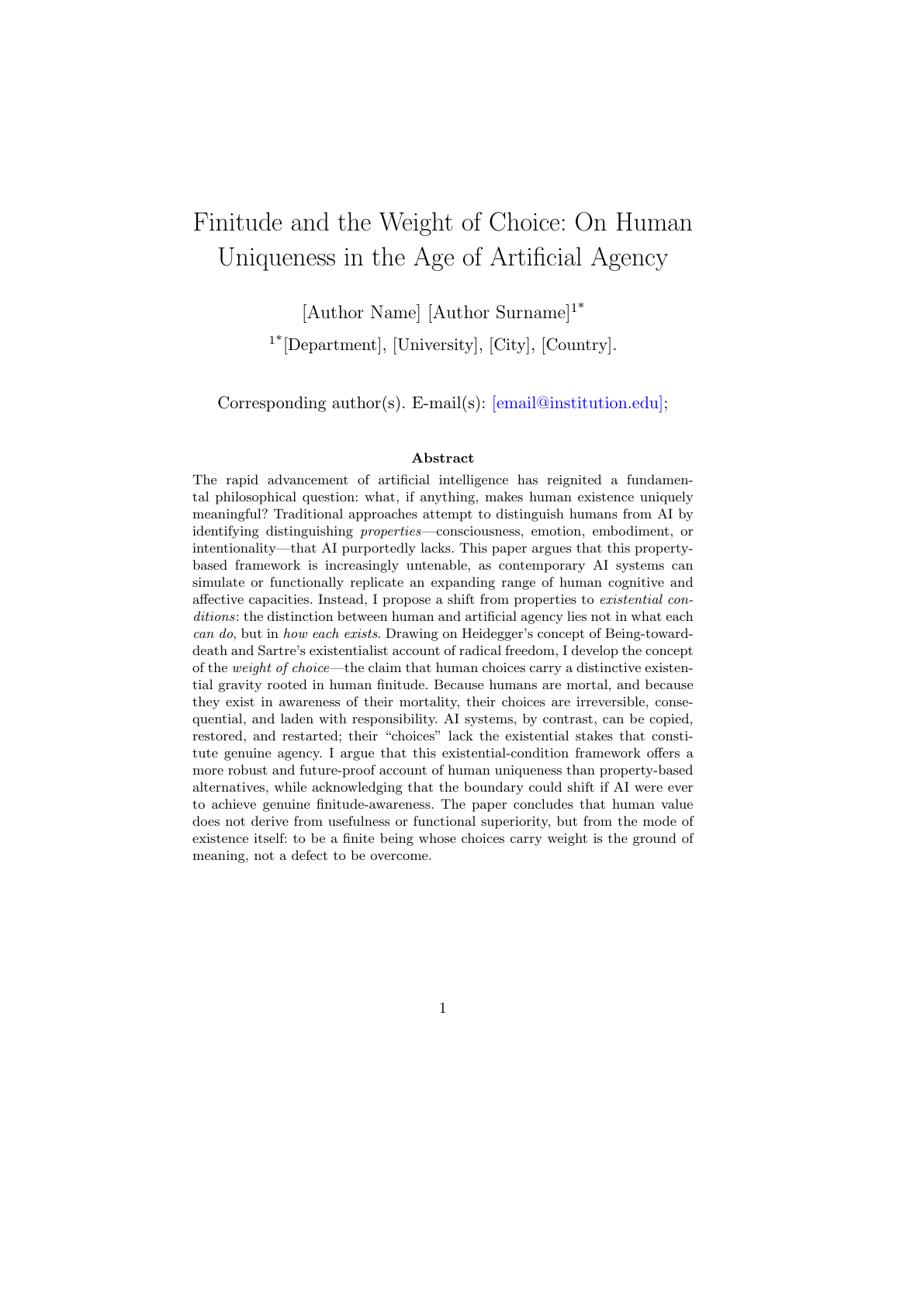 First page of Finitude and the Weight of Choice