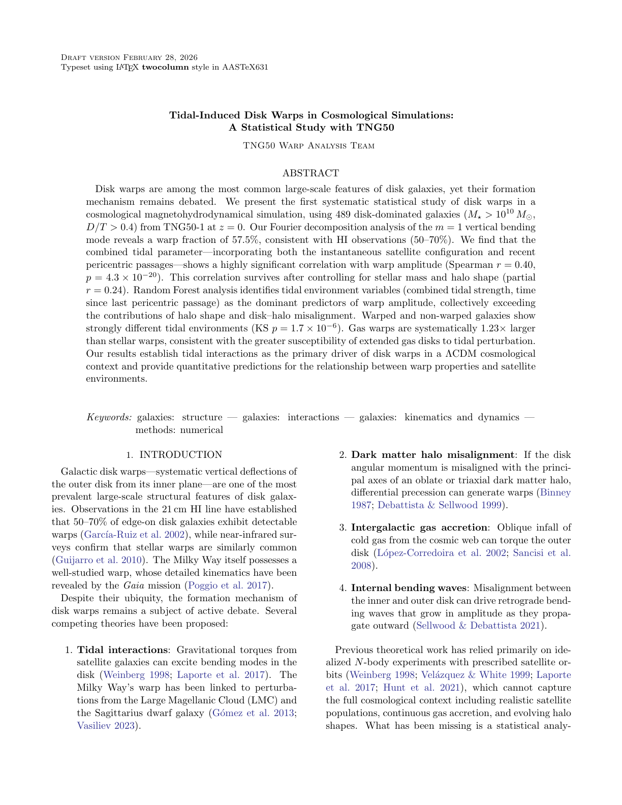 First page of Tidal-Induced Disk Warps in TNG50: A Statistical Study